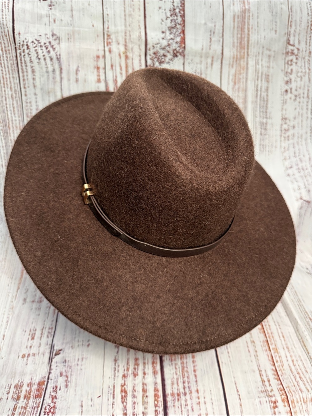 Rubi Brown Wide-Brim Wool Fedora Hat